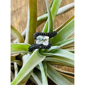 Deb Guyot Herkimer Diamond Quartz Black Spinel 925 Sterling Silver Ring Sz 8.75